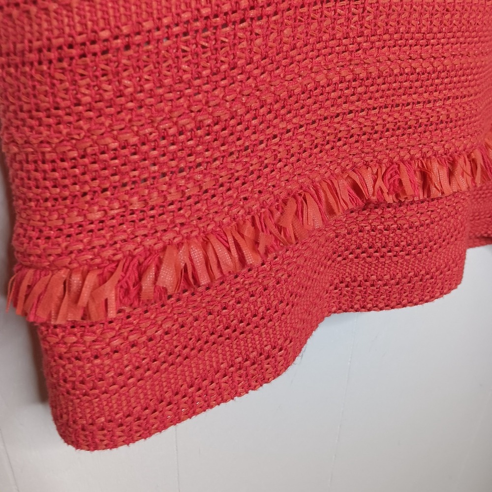 Marella Coral Woven Shift Dress Sz 6 Fringe Rosette Jackie O Preppy Career - Picture 6 of 13